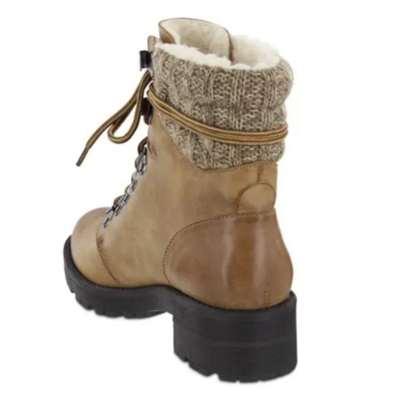 Faux Shearling Marled Knit Cuffed Combat Boots - Picture 2 of 4